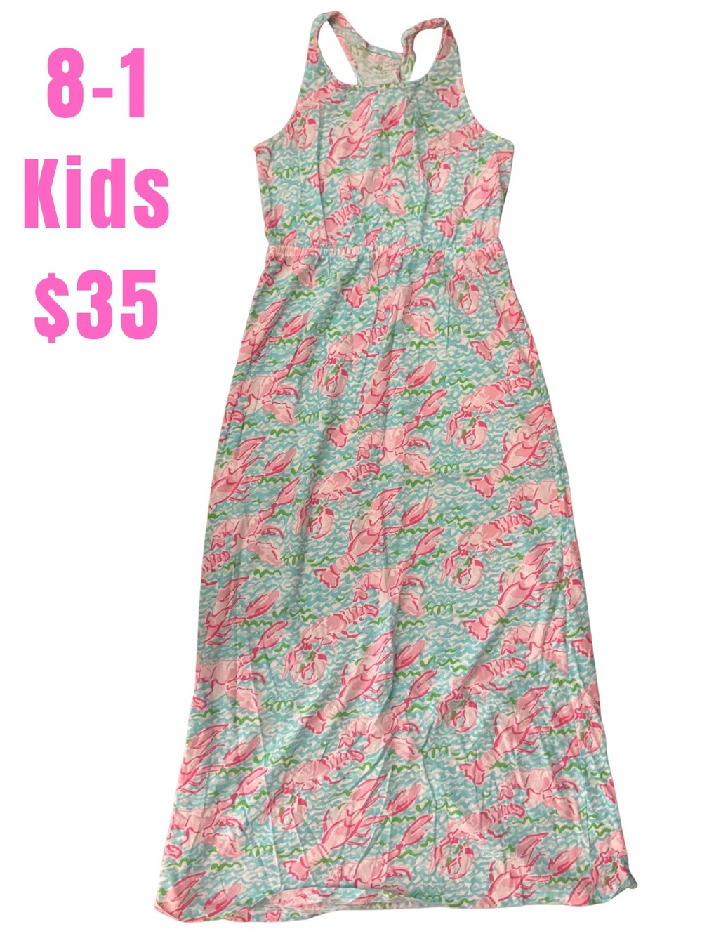 Lilly Pulitzer Pink & Teal Sleeveless Kids Maxi Dress